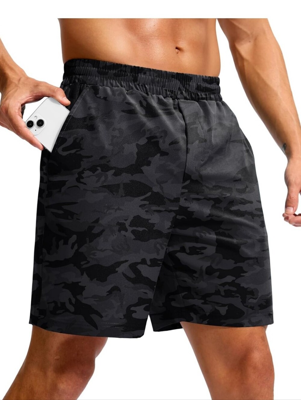 Men's Black Camo Athletic Swim & Training Shorts